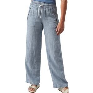 Athleta Cabo Linen Wide Leg Pants Zipper Pockets Ankle High Rise Blue 22